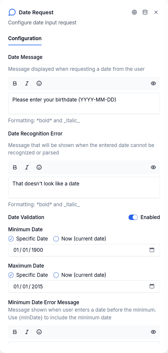 Ask Date configuration
