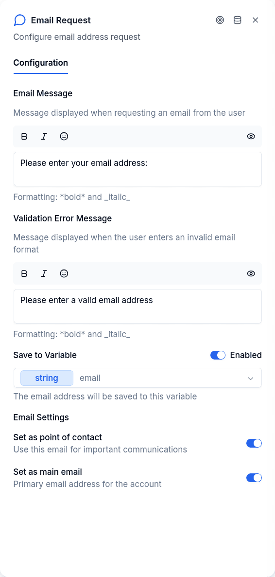 Ask Email configuration