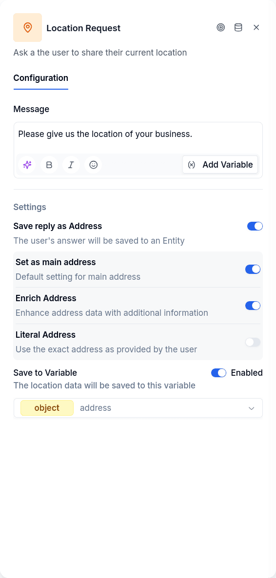 Ask Location configuration