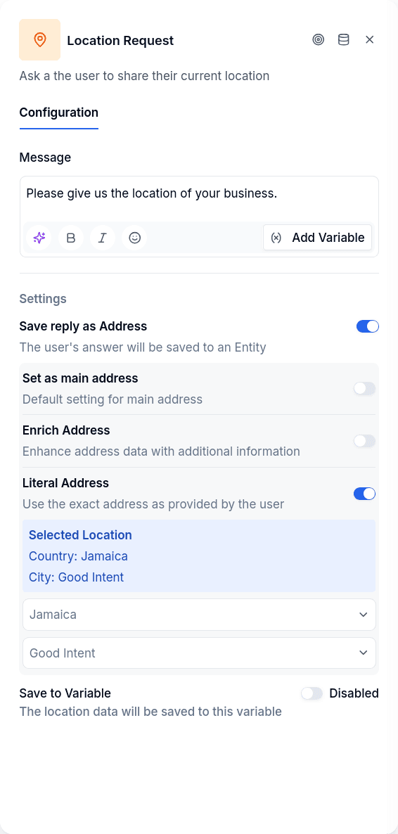 Ask Location configuration continued