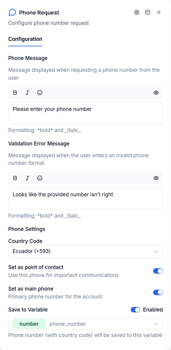 Ask Phone configuration