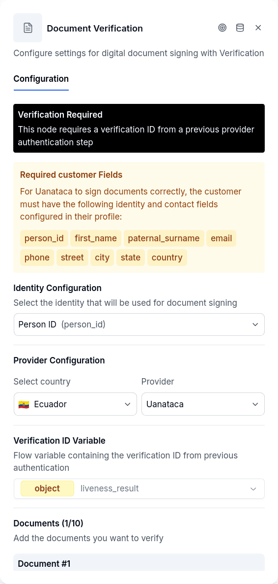Document Verifications configuration