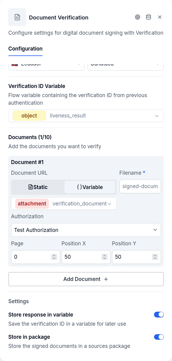 Document Verifications configuration continued