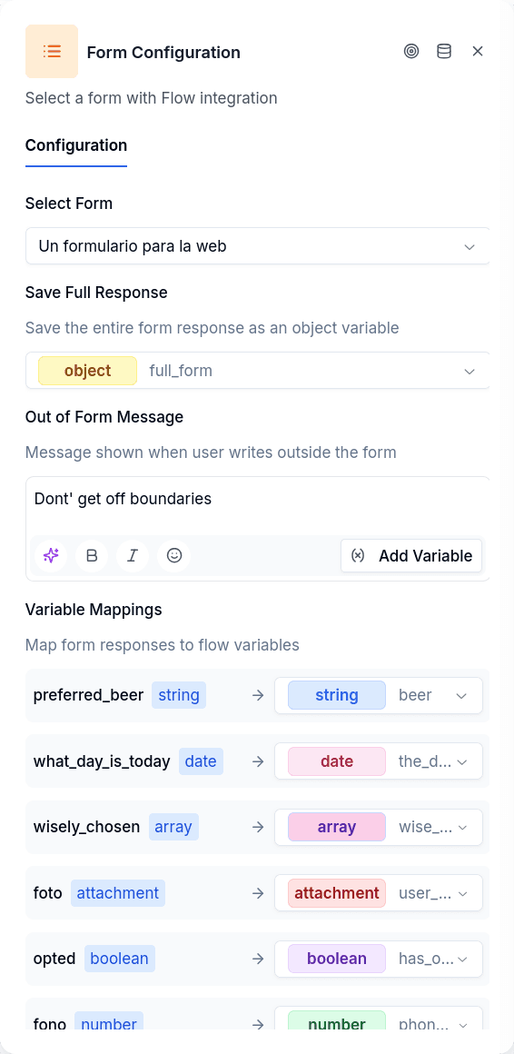 Form List configuration