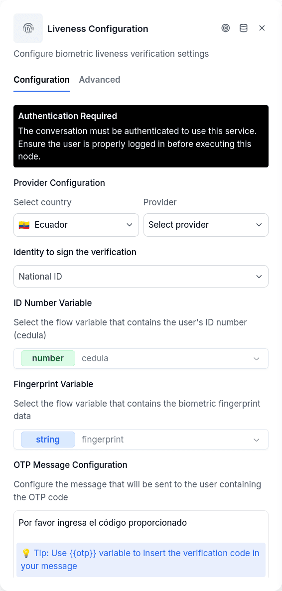 Liveness Verification configuration