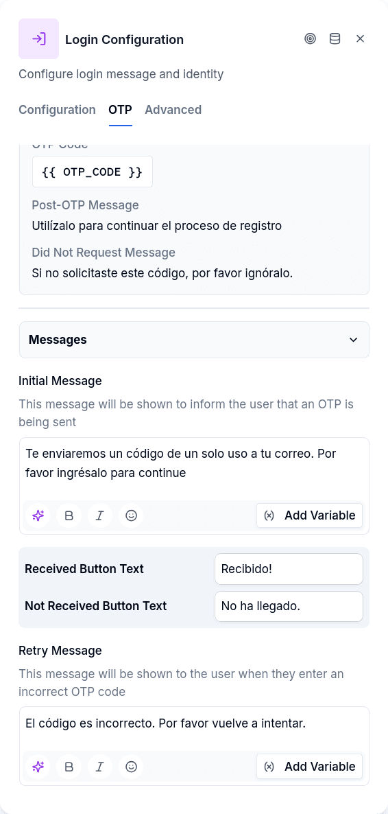 OTP tab - Contact source