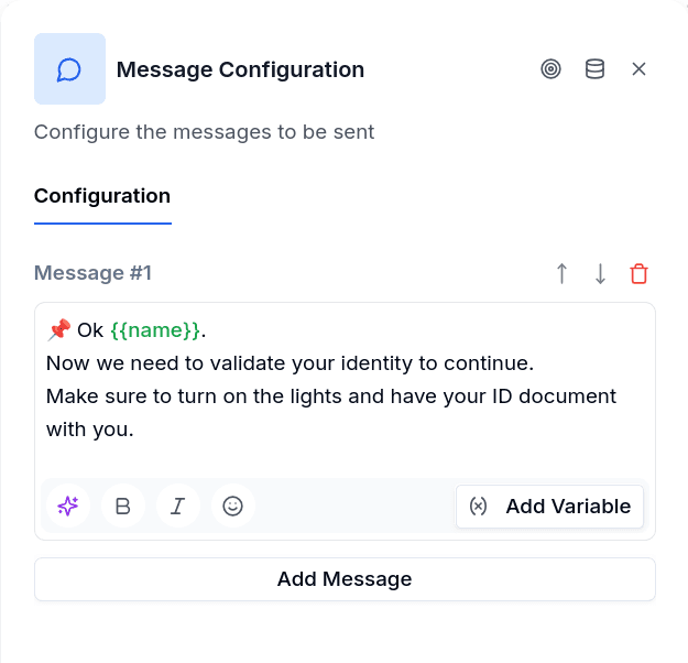 Message node configuration