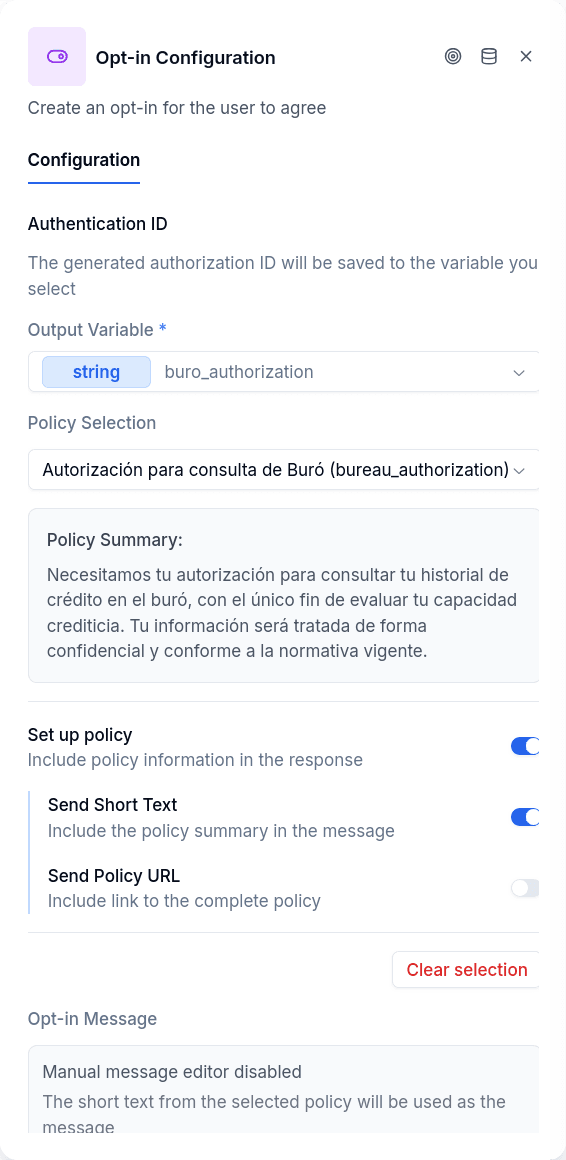 Opt In configuration