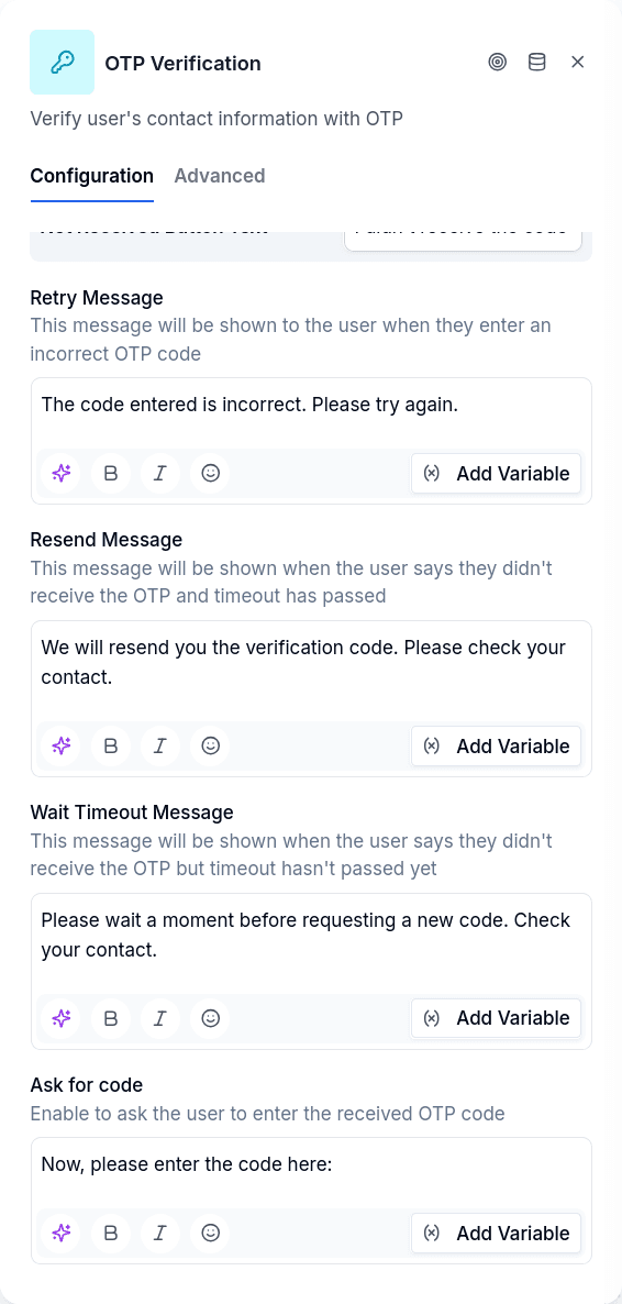 Configuration tab continued