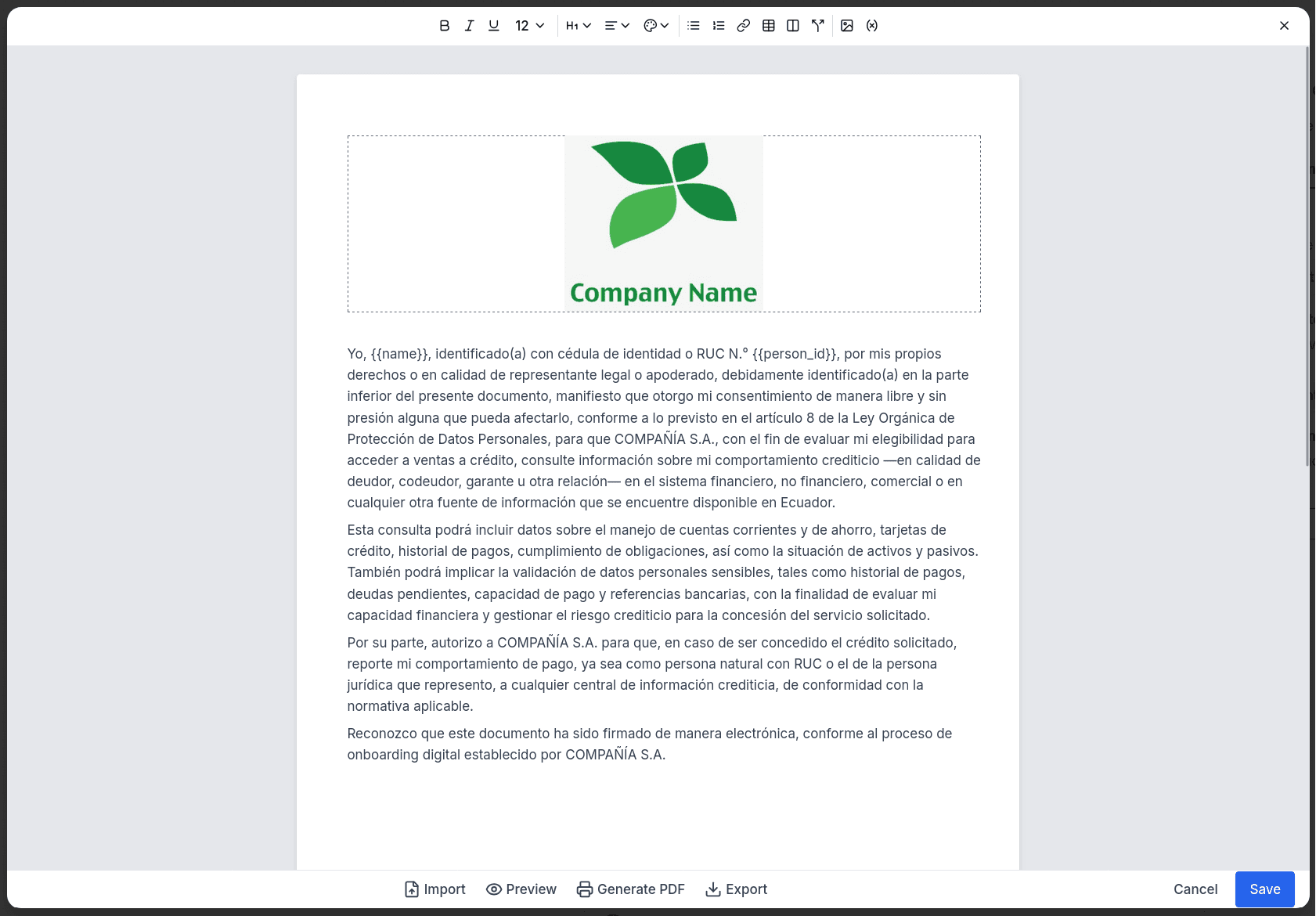 PDF Creator editor
