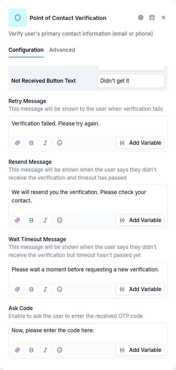 Configuration tab continued