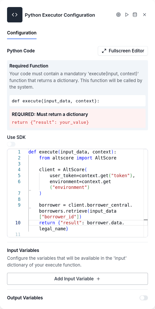 Python Executor configuration