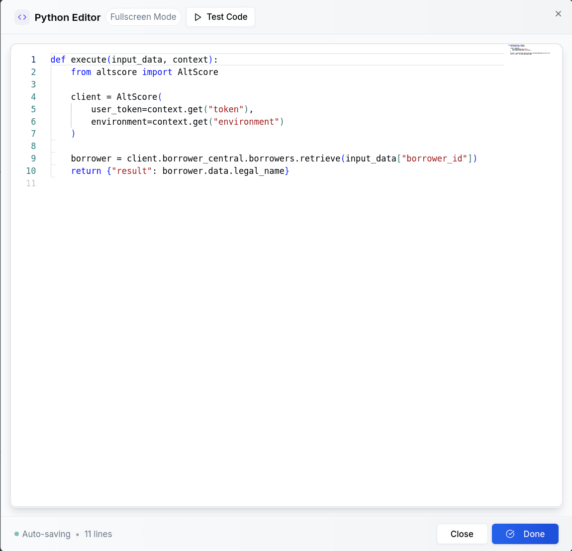 Python Executor fullscreen editor