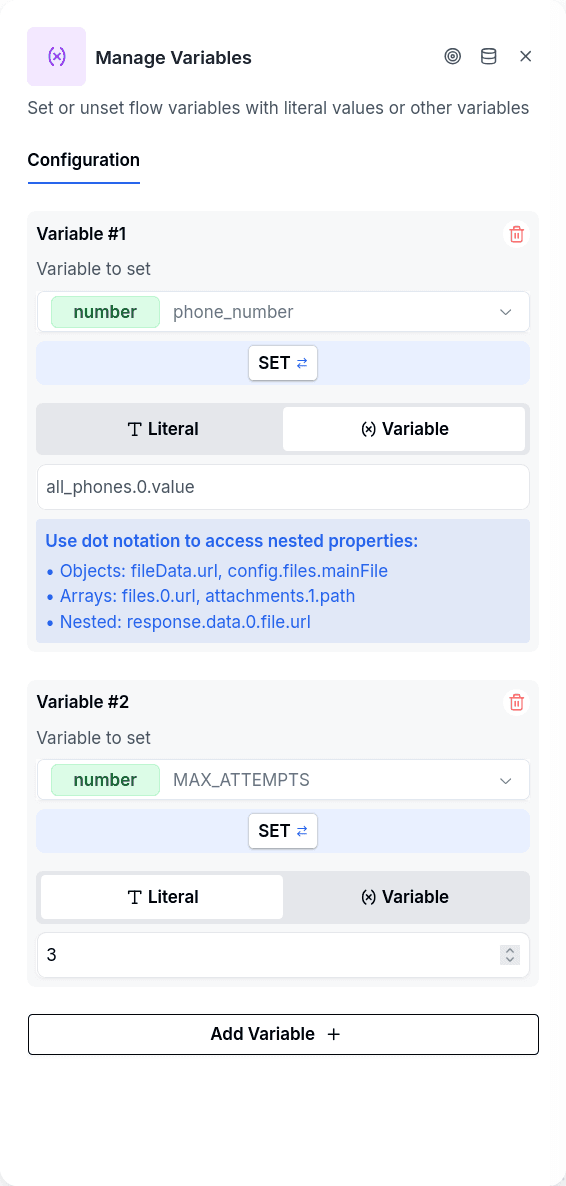Set Variable configuration