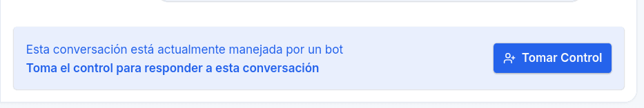Take Control banner explaining that the conversation is handled by a bot, with the Take Control button